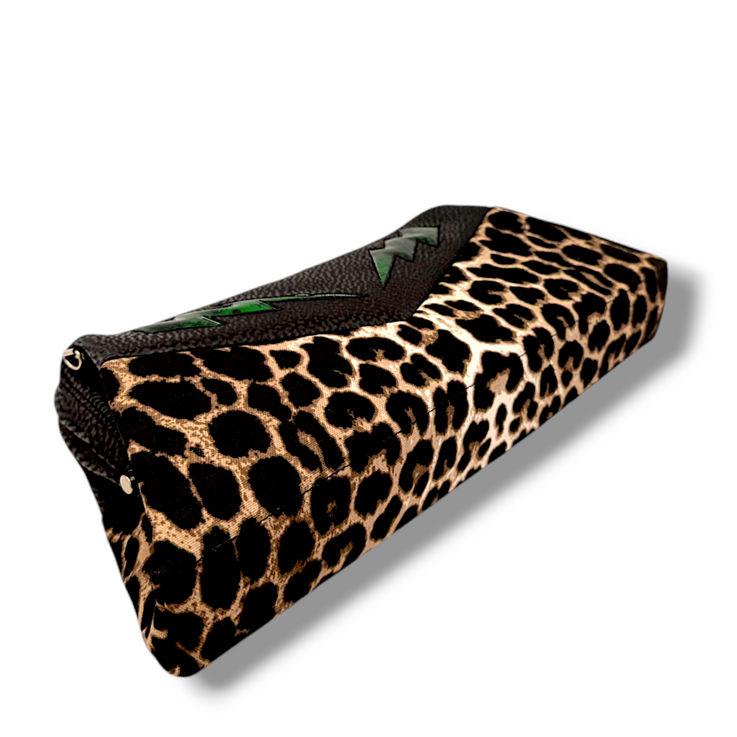 Lucille TCB Clutch Bag - Black Ice with Green Python Bolts / Leopard - Leopard Lining