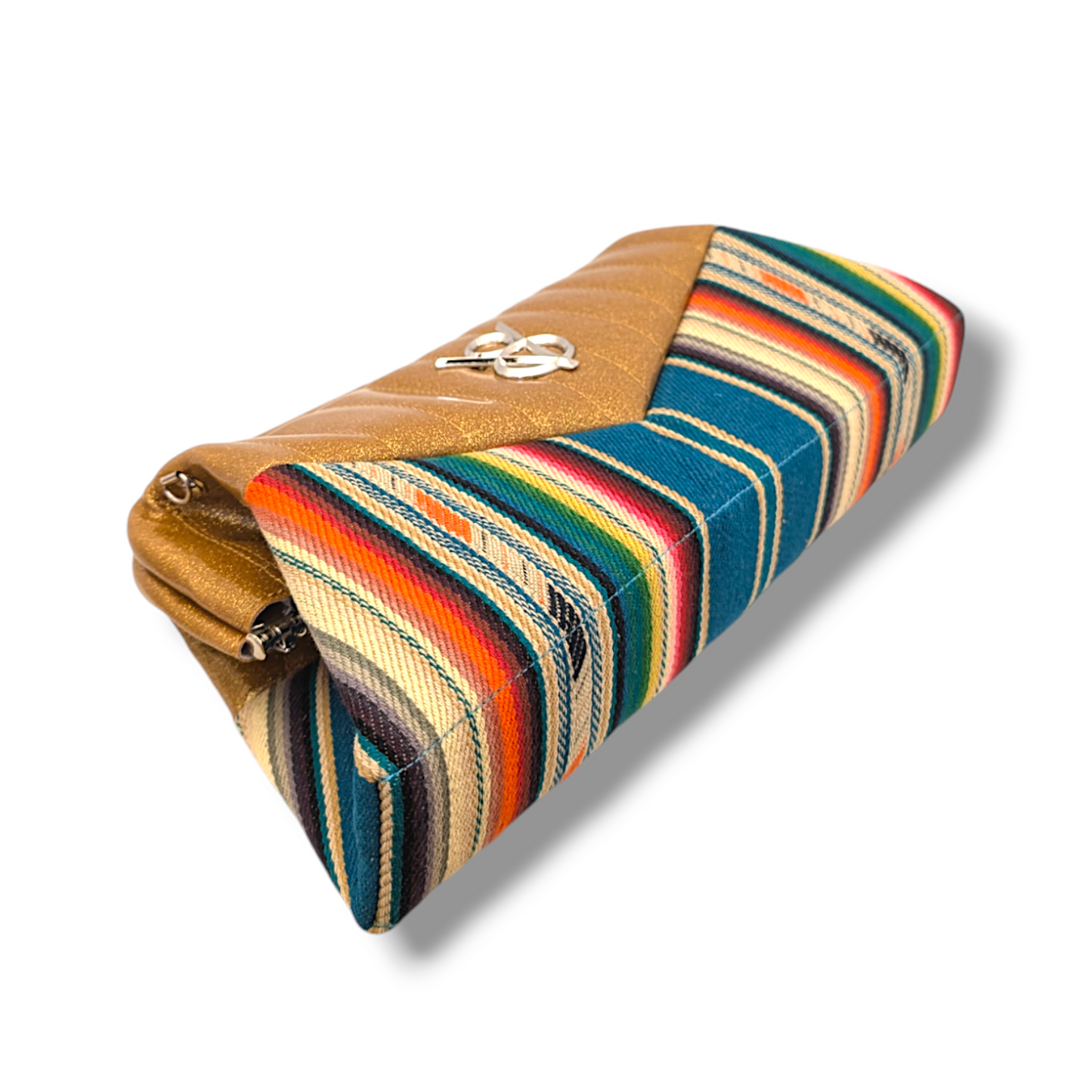 Lucille V8 Clutch Bag - Turquoise Serape / Marigold Glitter - Leopard Lining