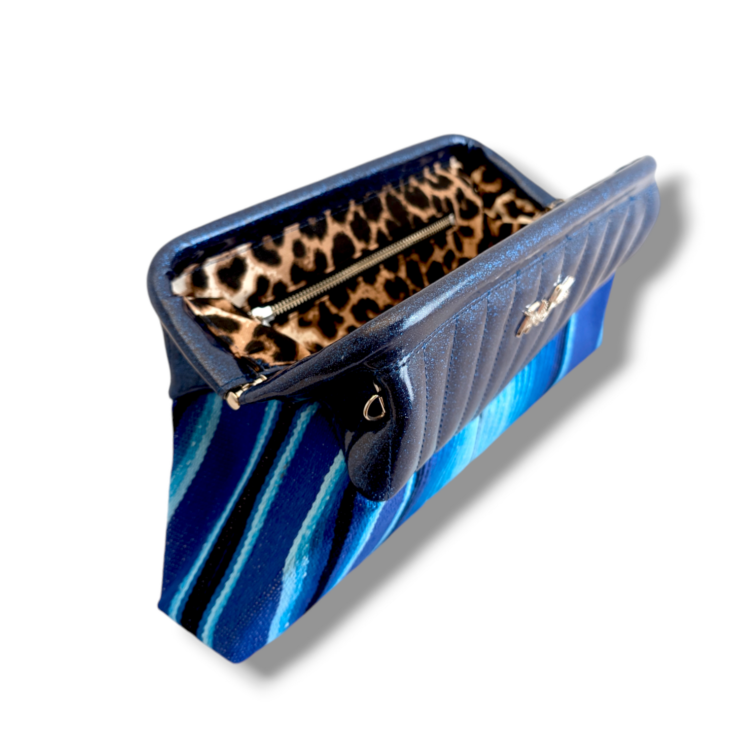 Lucille Clutch Bag - Blue Mex / Blue Glitter - Leopard Lining