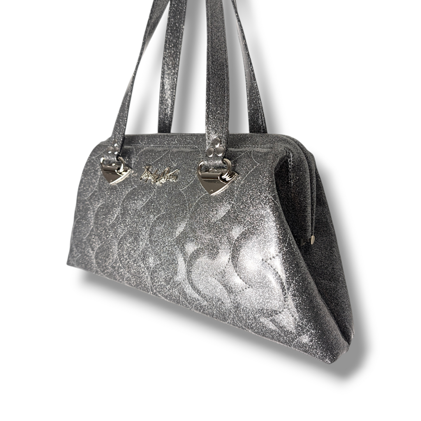 Dita Handbag with Lamp Lighter Pleating  - Light Gray Glitter / Leopard Lining