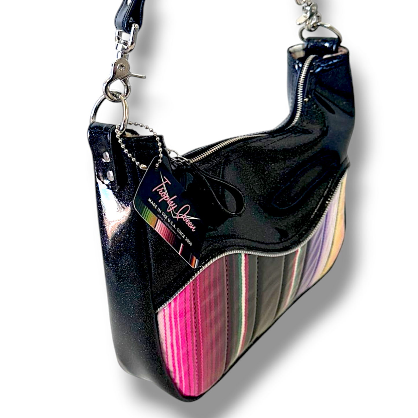 El Dorado Hobo Bag - Mexican Blanket / Coal Black Glitter -  Leopard Lining