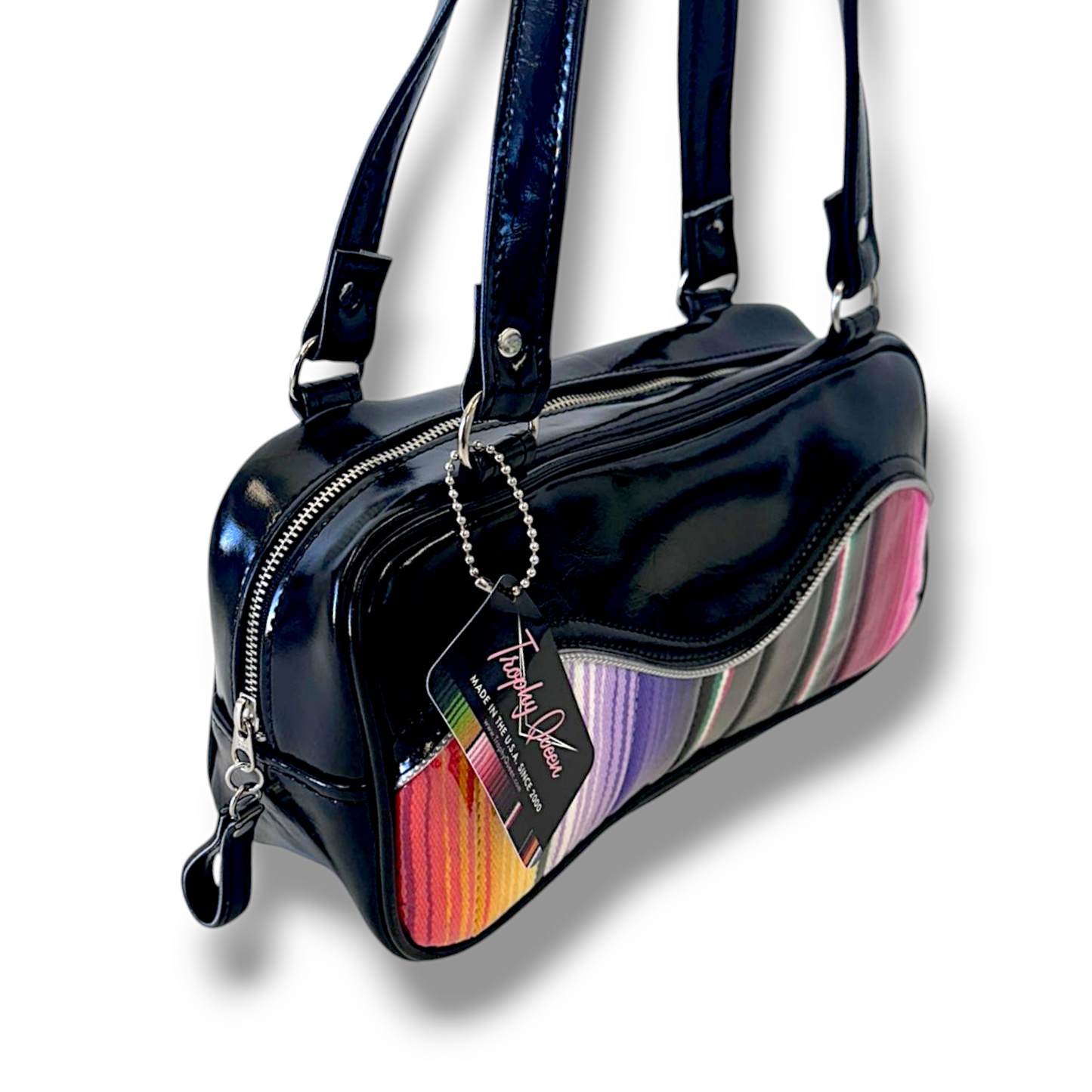 Tuck and Roll Shoulder Bag - Mexican Blanket with Clear / Grease Black - Leopard Lining