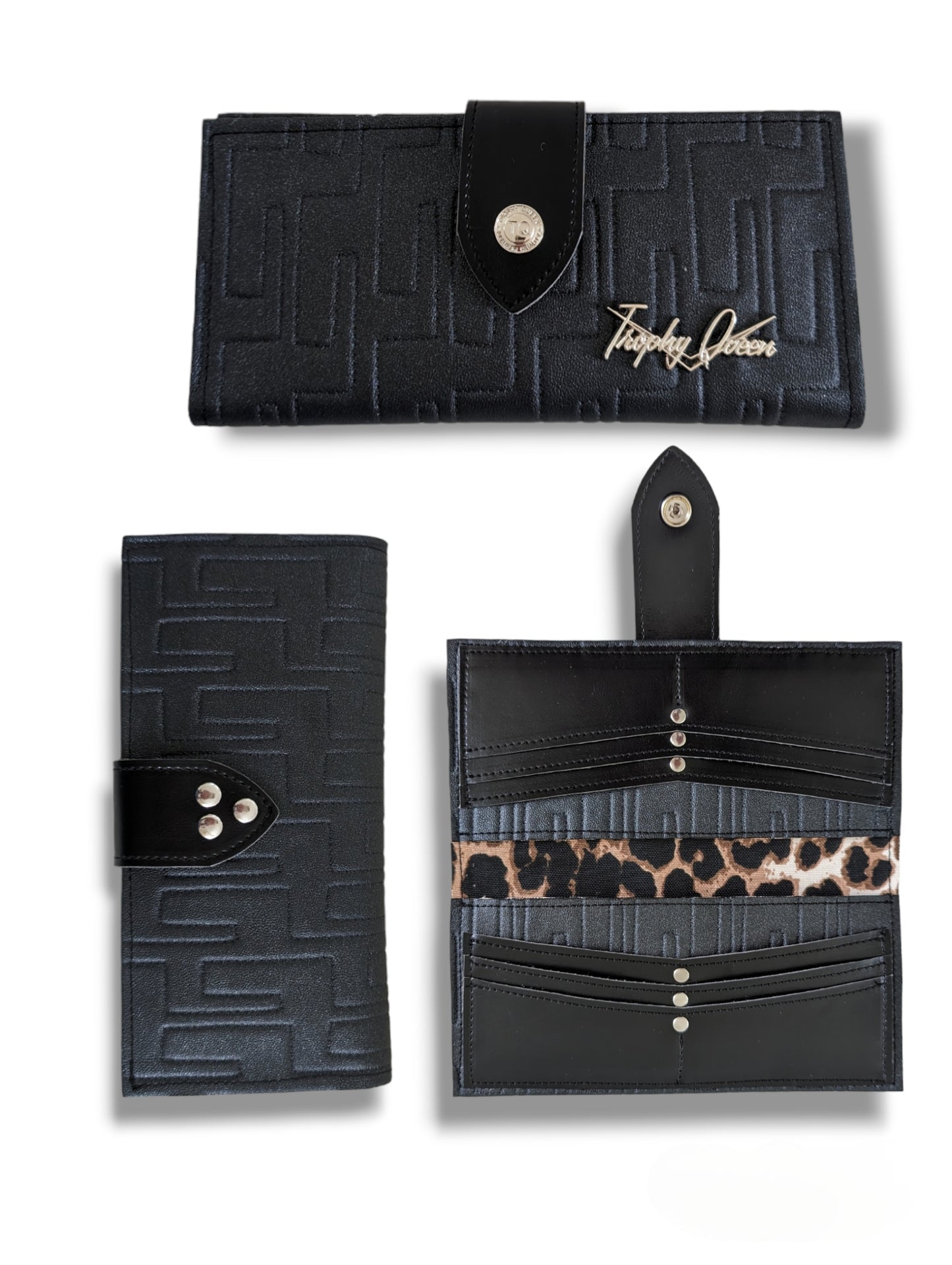 Long Card Wallet - Atomic Black/ Leopard Canvas Lining