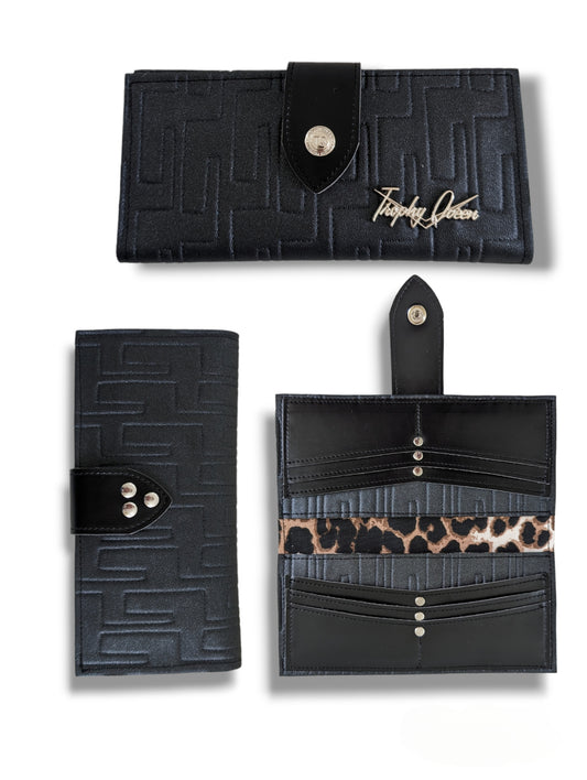 Long Card Wallet - Atomic Black/ Leopard Canvas Lining
