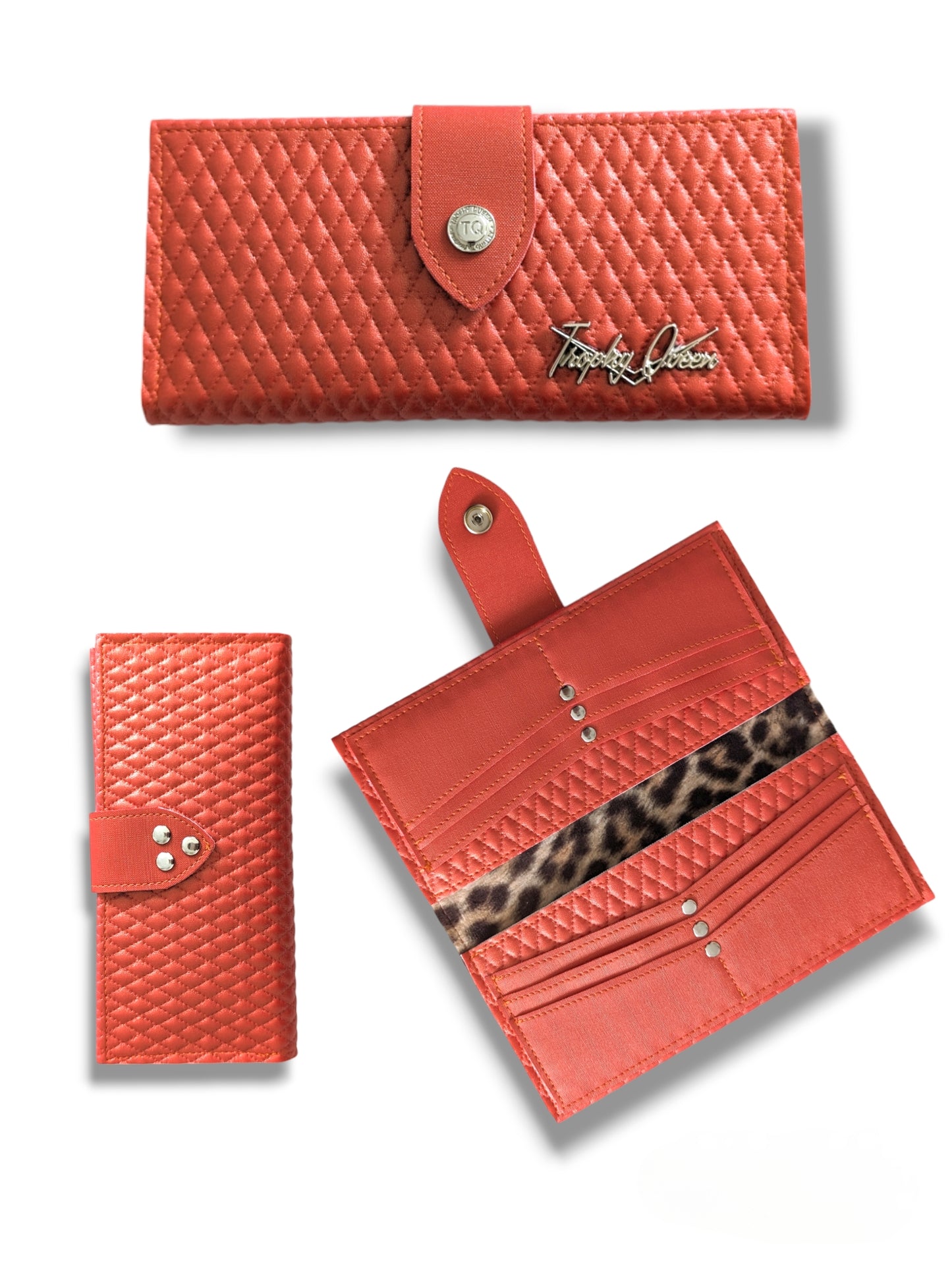 Long Card Wallet - Poppy Diamond Pleat / Velvet Leopard Lining