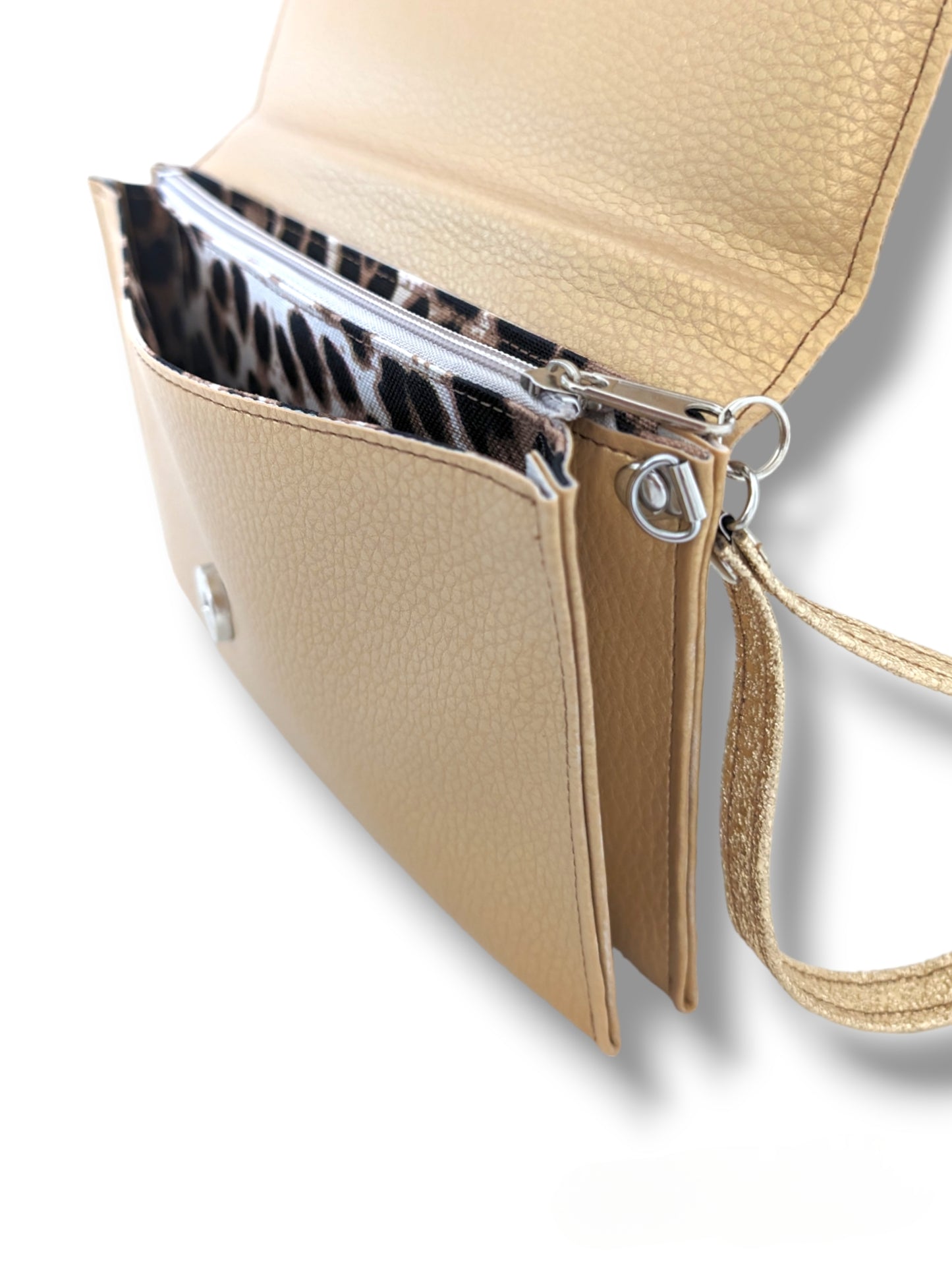 Marilyn Clutch - Gold Nugget / Light Gold - Leopard Canvas Lining