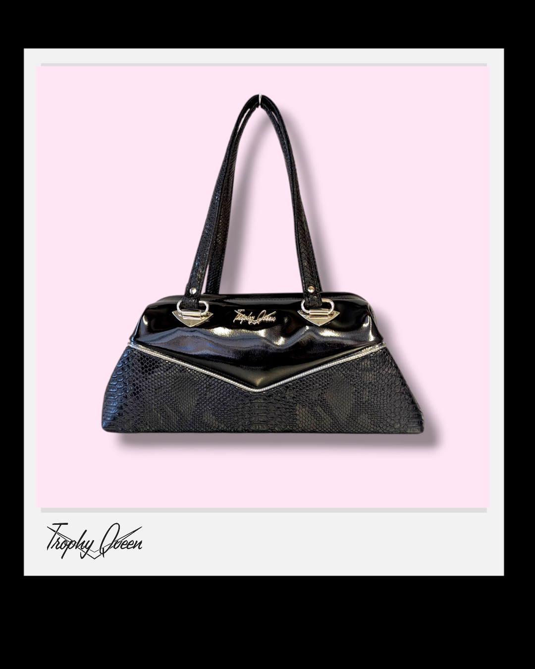 Lucille Handbag - Black Croc / Black Gloss- Zebra Lining