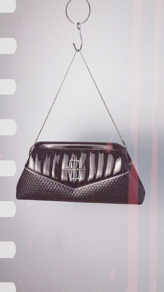 Vintage 60's Lincoln Continental Clutch- Black Diamond / Black Gloss- Leopard Lining