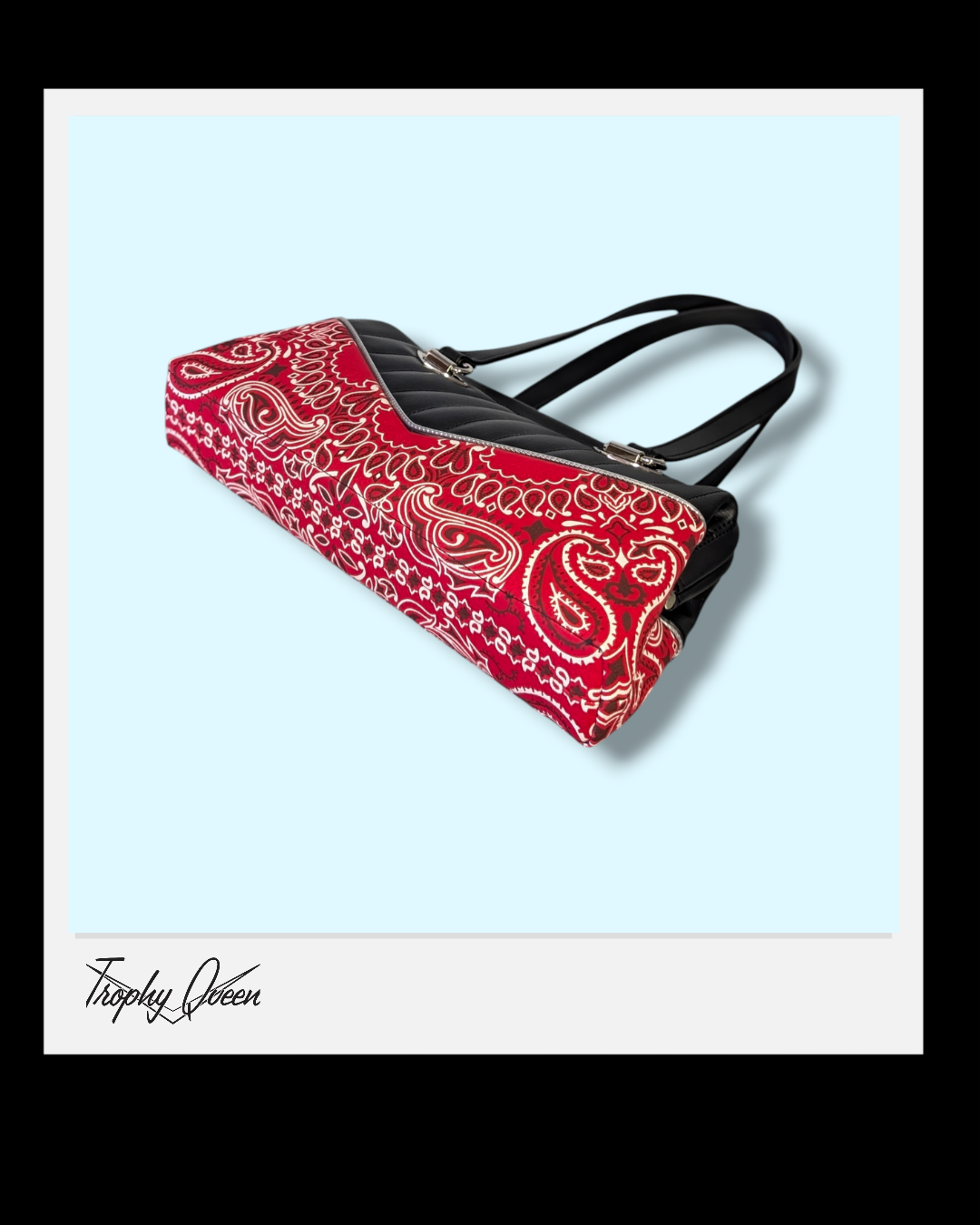 Bandana Handbag - Red & Matte Black / Leopard Satin Lining