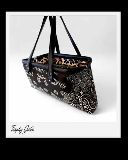 Bandana Handbag - Black & White Bandana / Leopard Satin Lining
