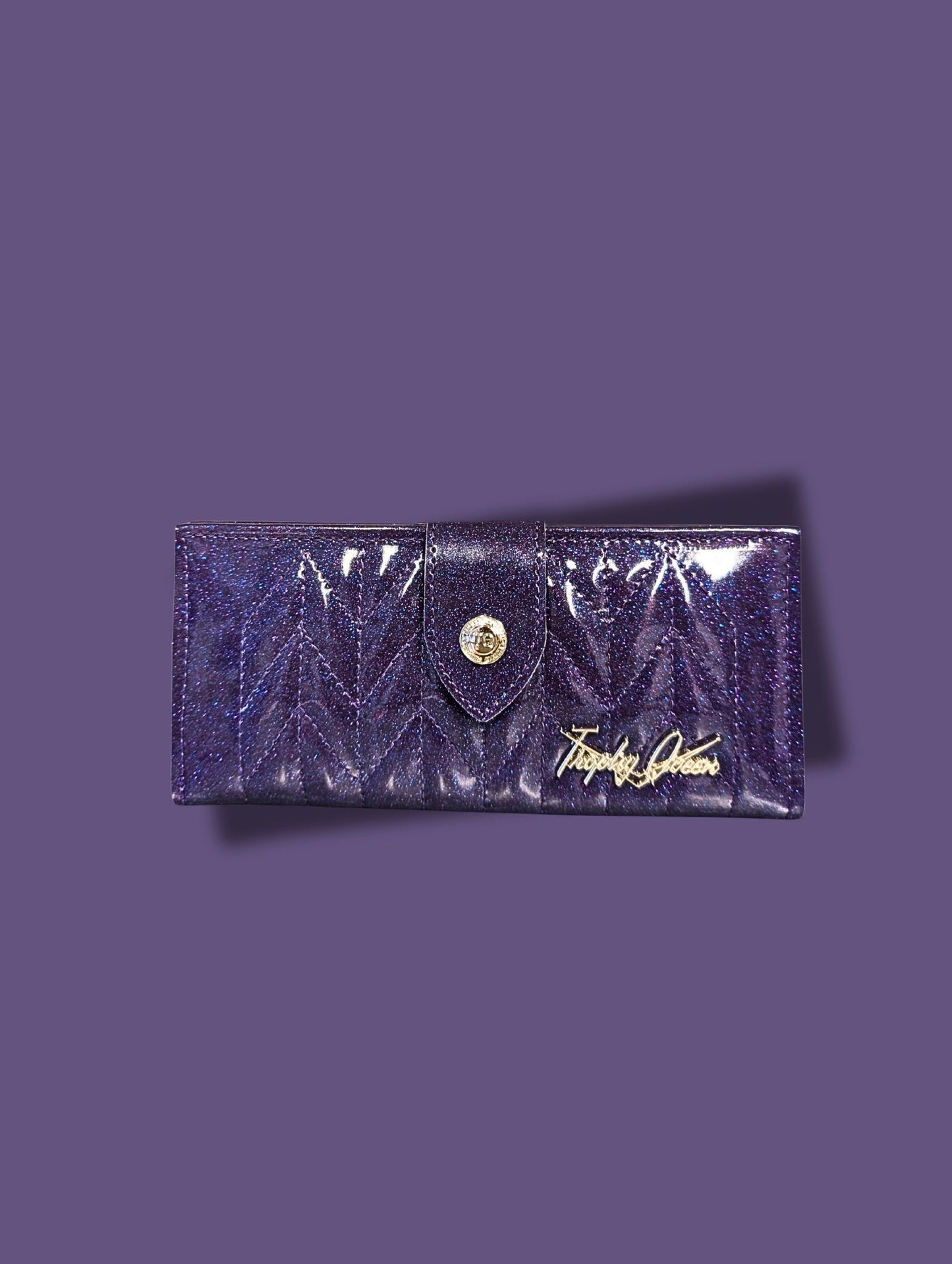 Long Card Wallet with Firebird Pleating - Purple Glitter / Leopard Lining