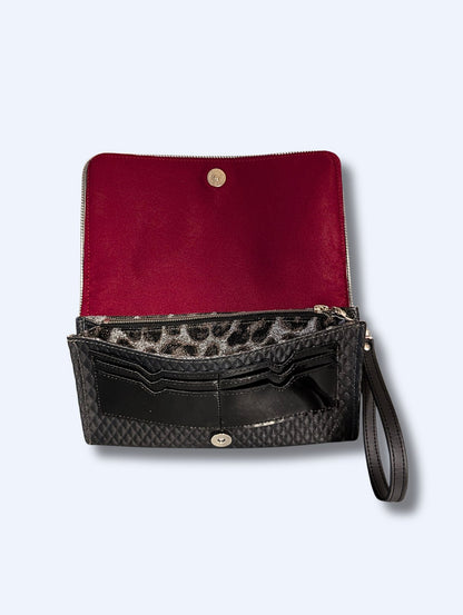 Clutch Wallet - Gray Pendleton / Black Diamond Pleat - Gray Leo Lining