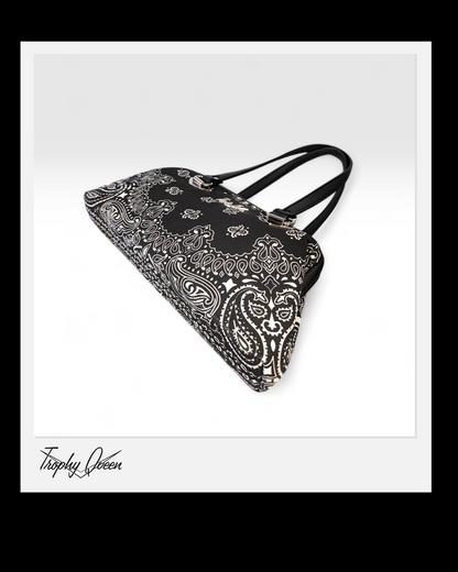 Bandana Handbag - Black & White Bandana / Leopard Satin Lining