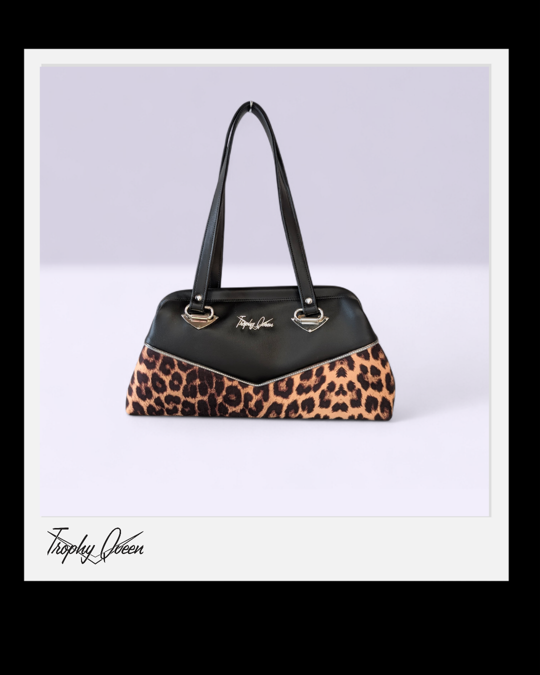 Lucille Handbag - Leopard Velour / Matte Black- Red Silk Lining