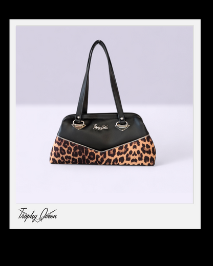 Lucille Handbag - Leopard Velour / Matte Black- Red Silk Lining
