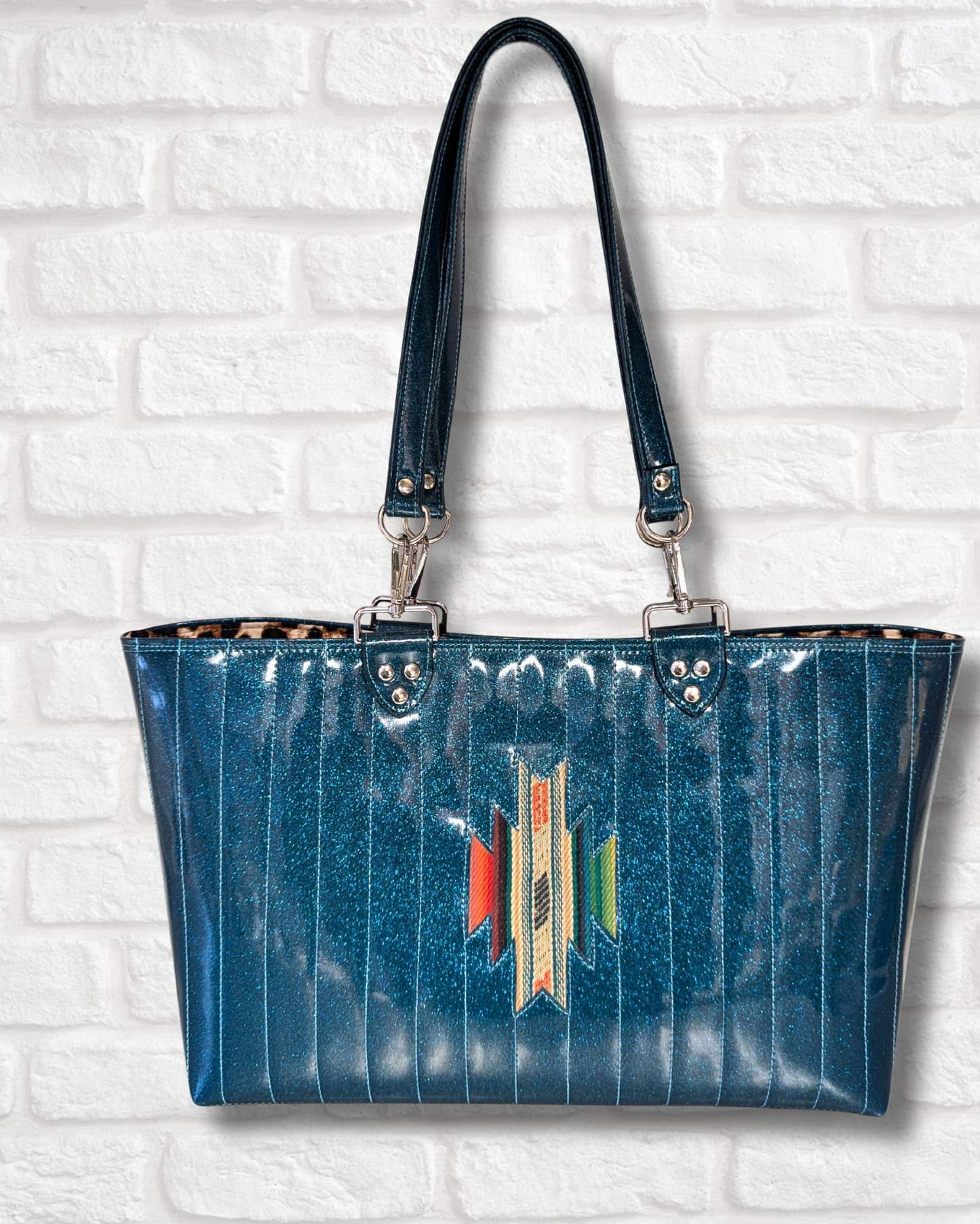Santa Fe Open Tote - Teal Flake / Leopard Satin Lining