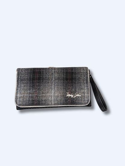 Clutch Wallet - Gray Pendleton / Black Diamond Pleat - Gray Leo Lining