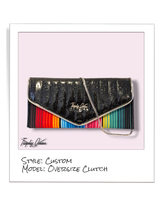 Oversize Clutch / Shoulder Bag - Fiesta Print / Coal Black Glitter - Velvet Leo Lining