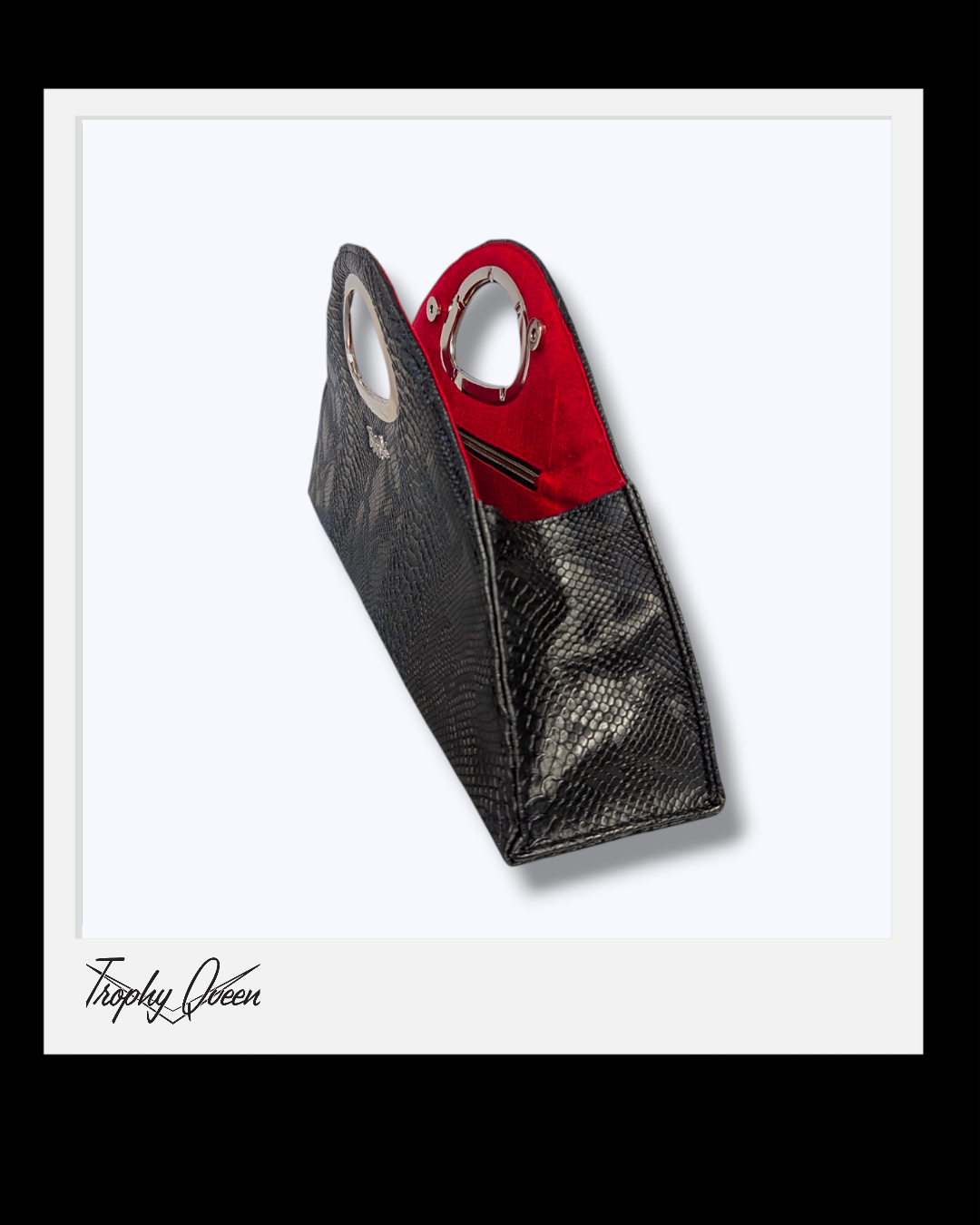 Couture Clutch - Black Croc Leatherette  / Red Silk Lining