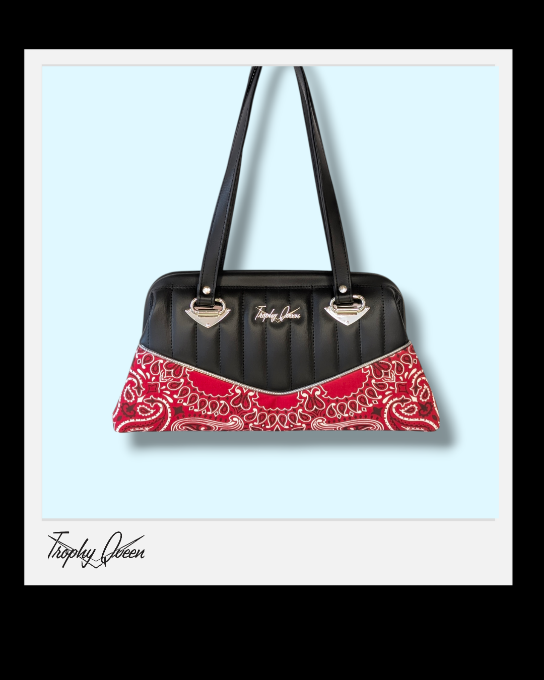Bandana Handbag - Red & Matte Black / Leopard Satin Lining