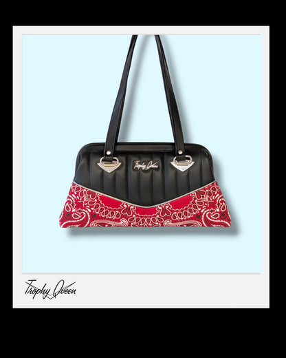 Bandana Handbag - Red & Matte Black / Leopard Satin Lining