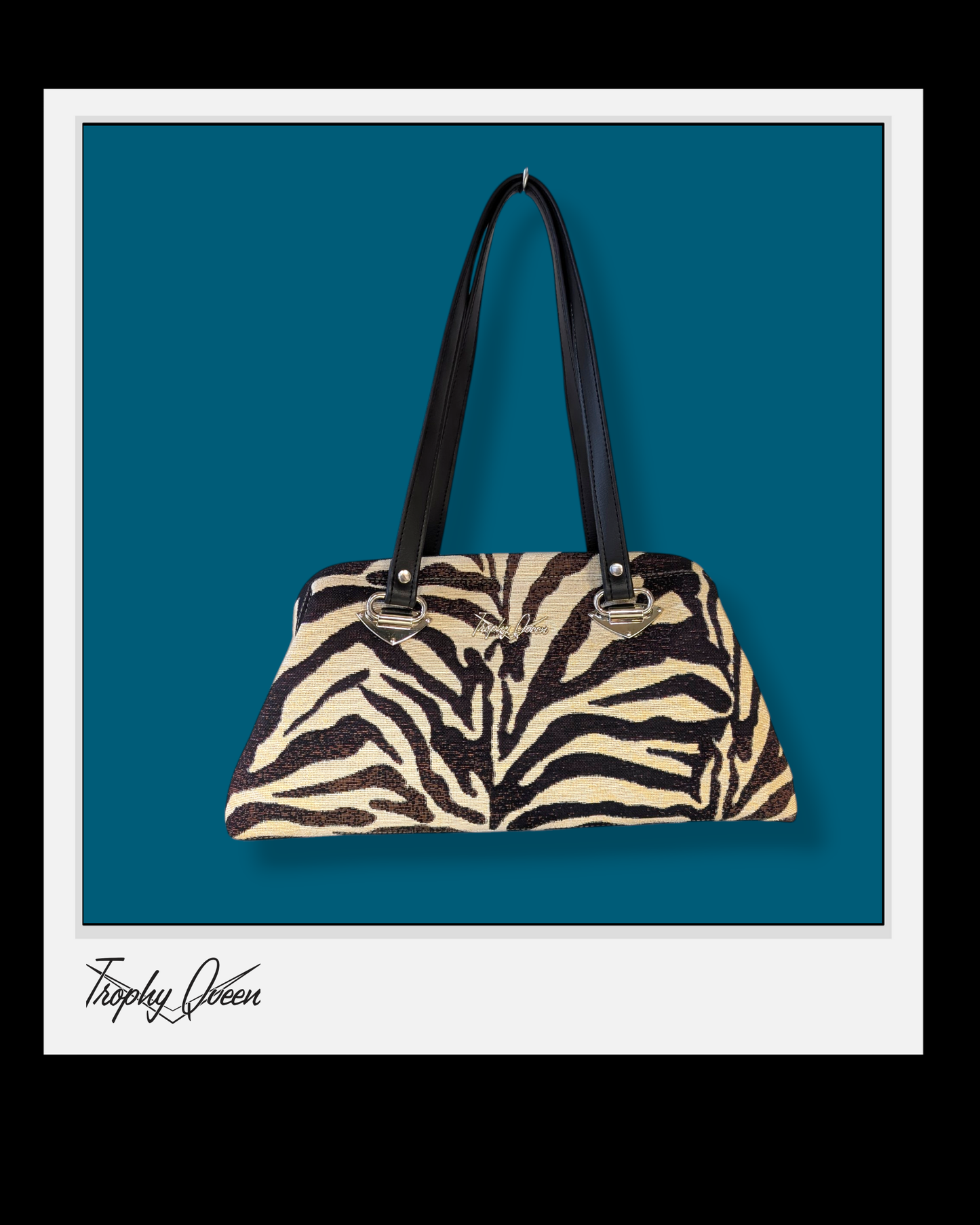 Lucille Handbag - Zebra Tapestry / Turquoise Satin Lining