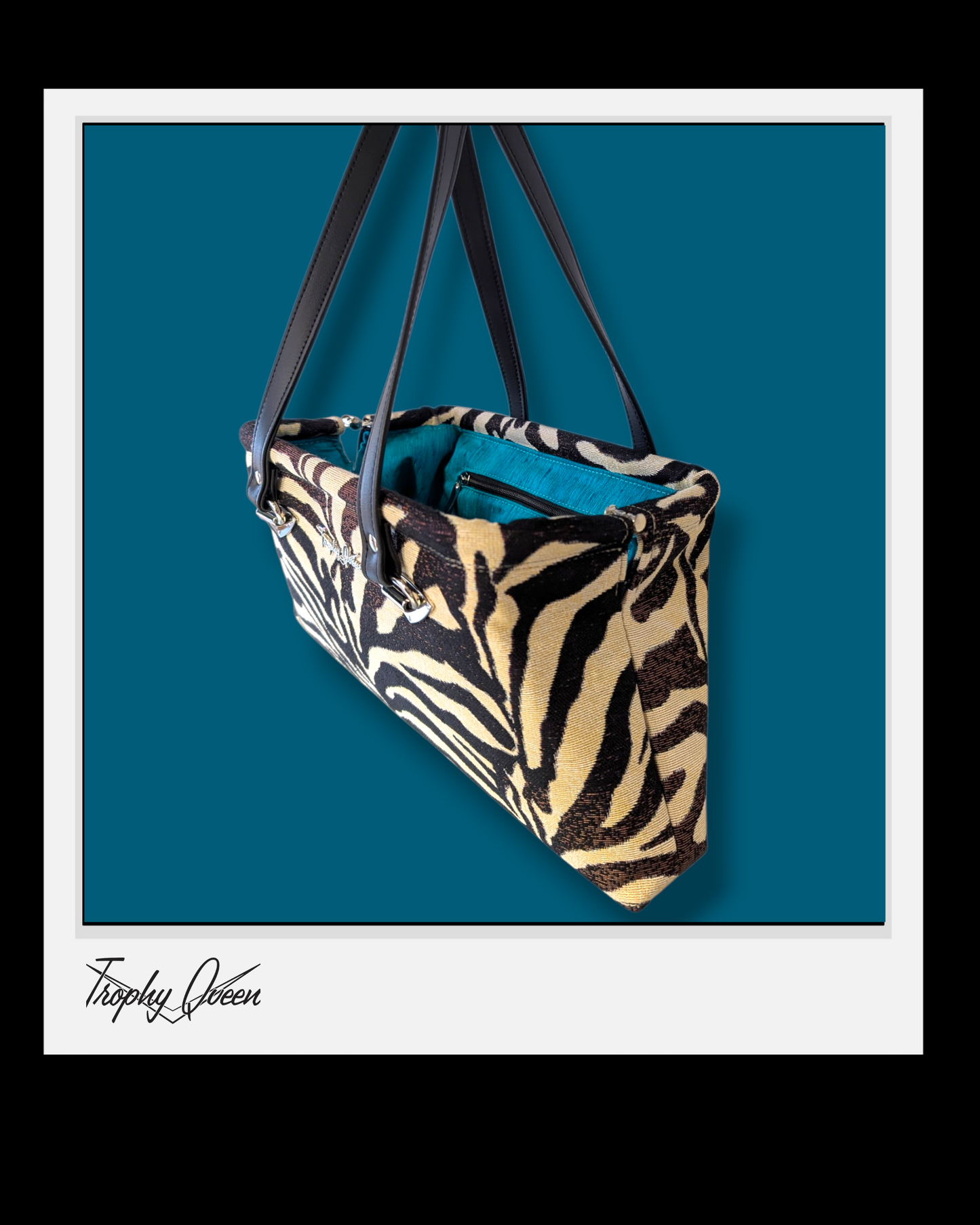 Lucille Handbag - Zebra Tapestry / Turquoise Satin Lining