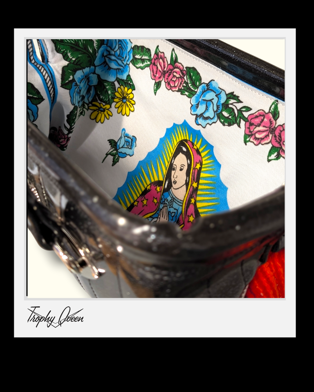 Custom Handbag - Serape & Coal Black Flake / Virgin Mary Bandana Lining