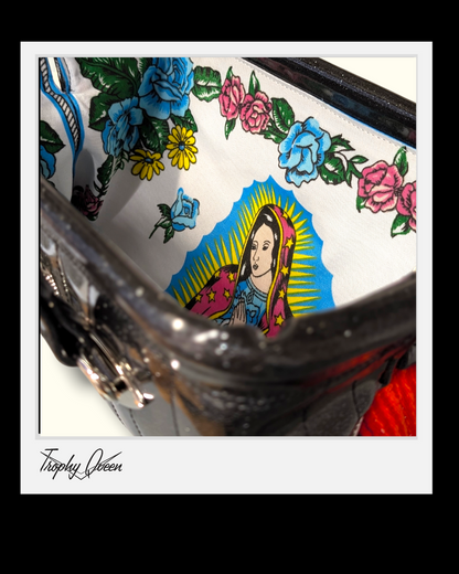 Custom Handbag - Serape & Coal Black Flake / Virgin Mary Bandana Lining