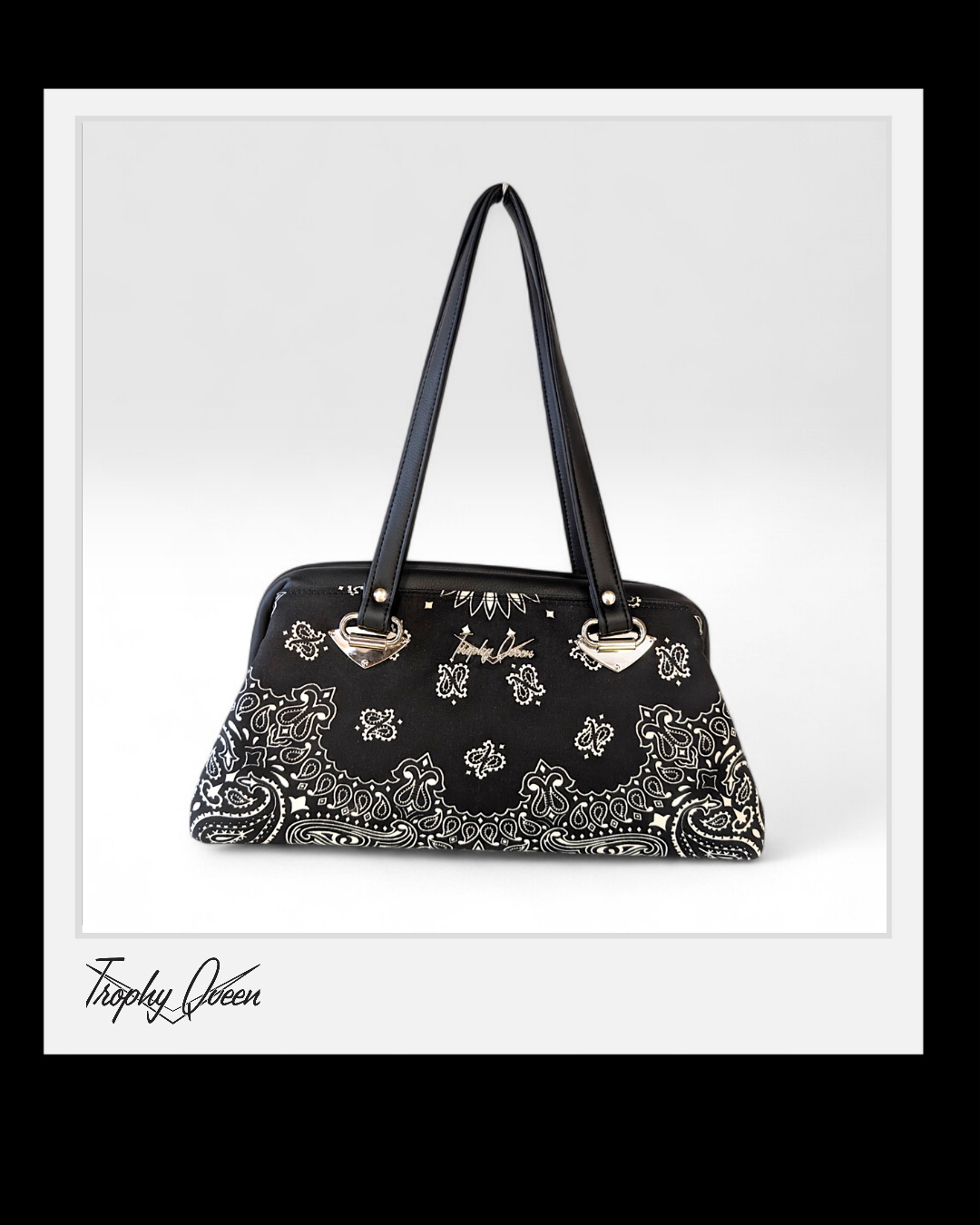 Bandana Handbag - Black & White Bandana / Leopard Satin Lining