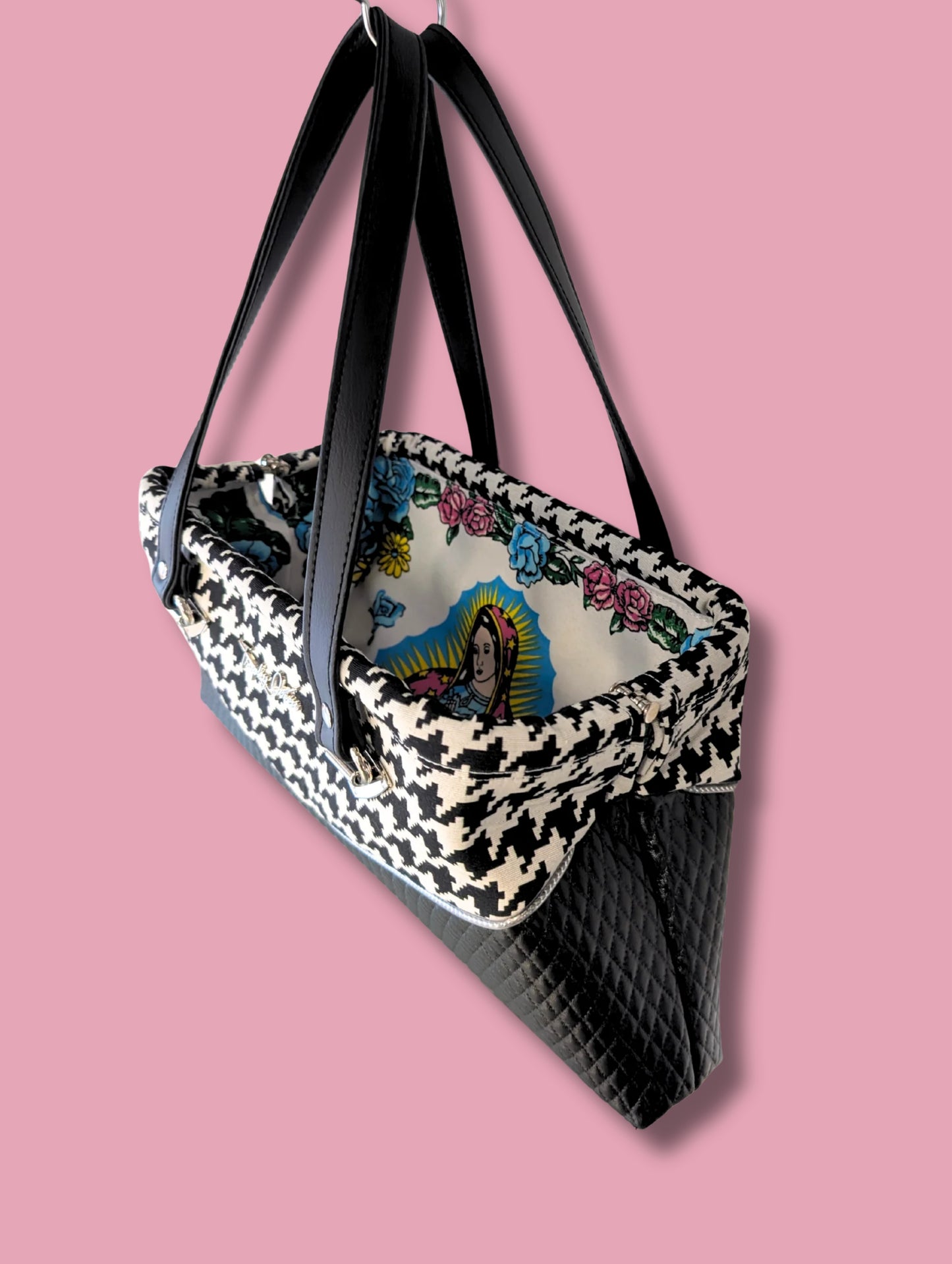 LIMITED EDITION! Houndstooth Upholstery / Diamond Pleat Handbag - Virgin Mary Lining