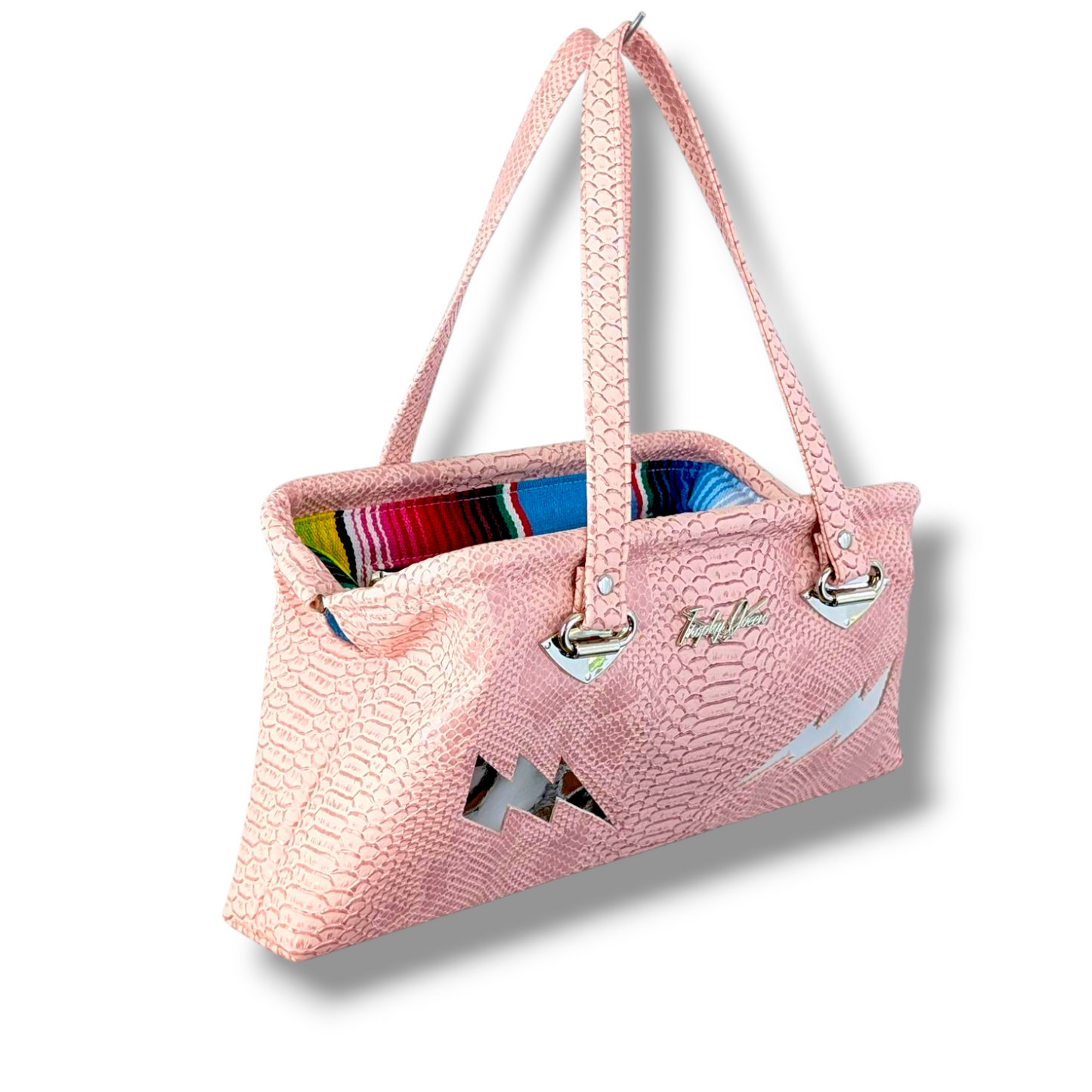 Dita Handbag - Pink Python / Chrome Mirror Bolts - Mex Lining