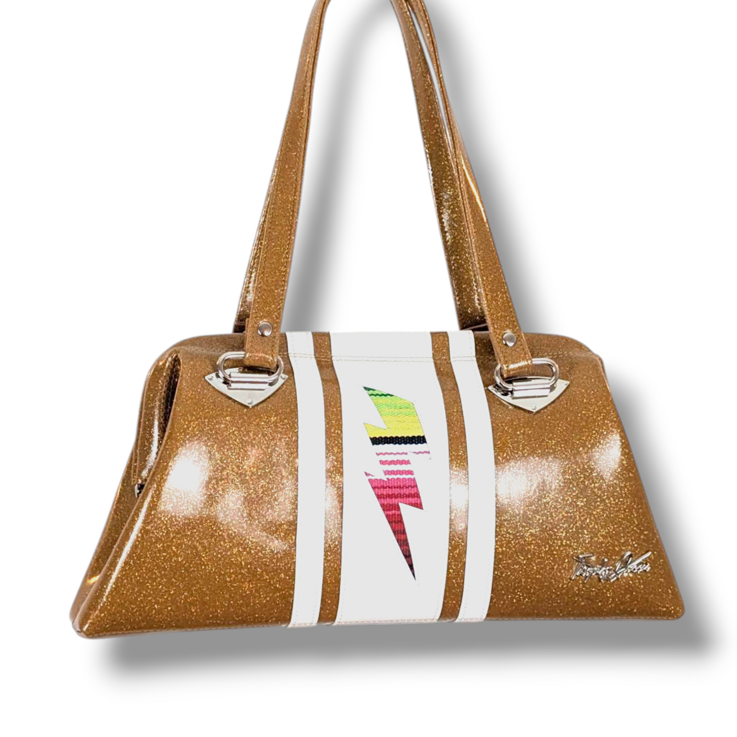 Dita Handbag with Stripes and Bolts  - Marigold / Pearl with Mex Bolts - Leopard Ling