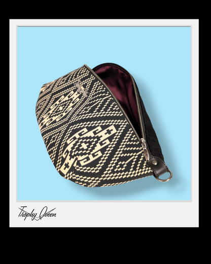 Big EZ - Aztec Print / Black Ultrasuede Pleats - Burgundy Satin Lining