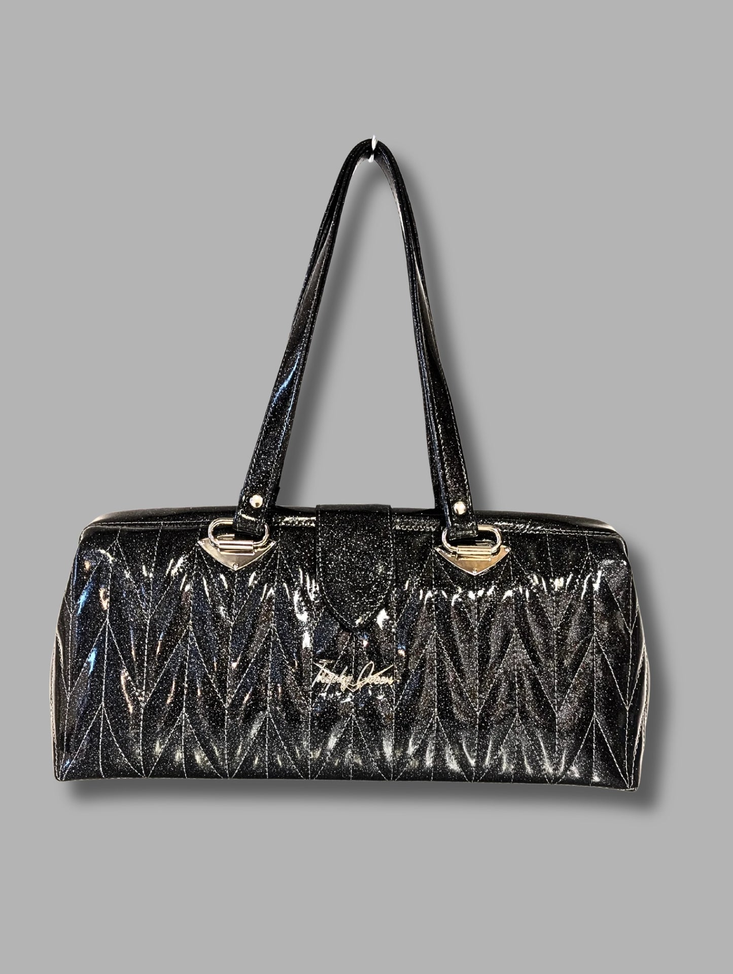 Small City Bag with Firebird Pleating- Coal Black Glitter Vinyl / Black Mexican Blanket Lining