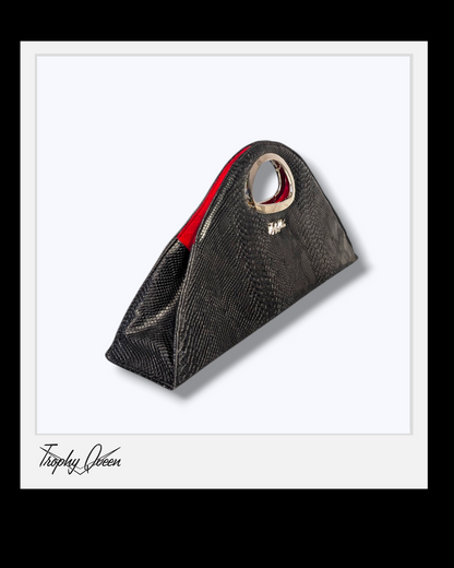 Couture Clutch - Black Croc Leatherette  / Red Silk Lining