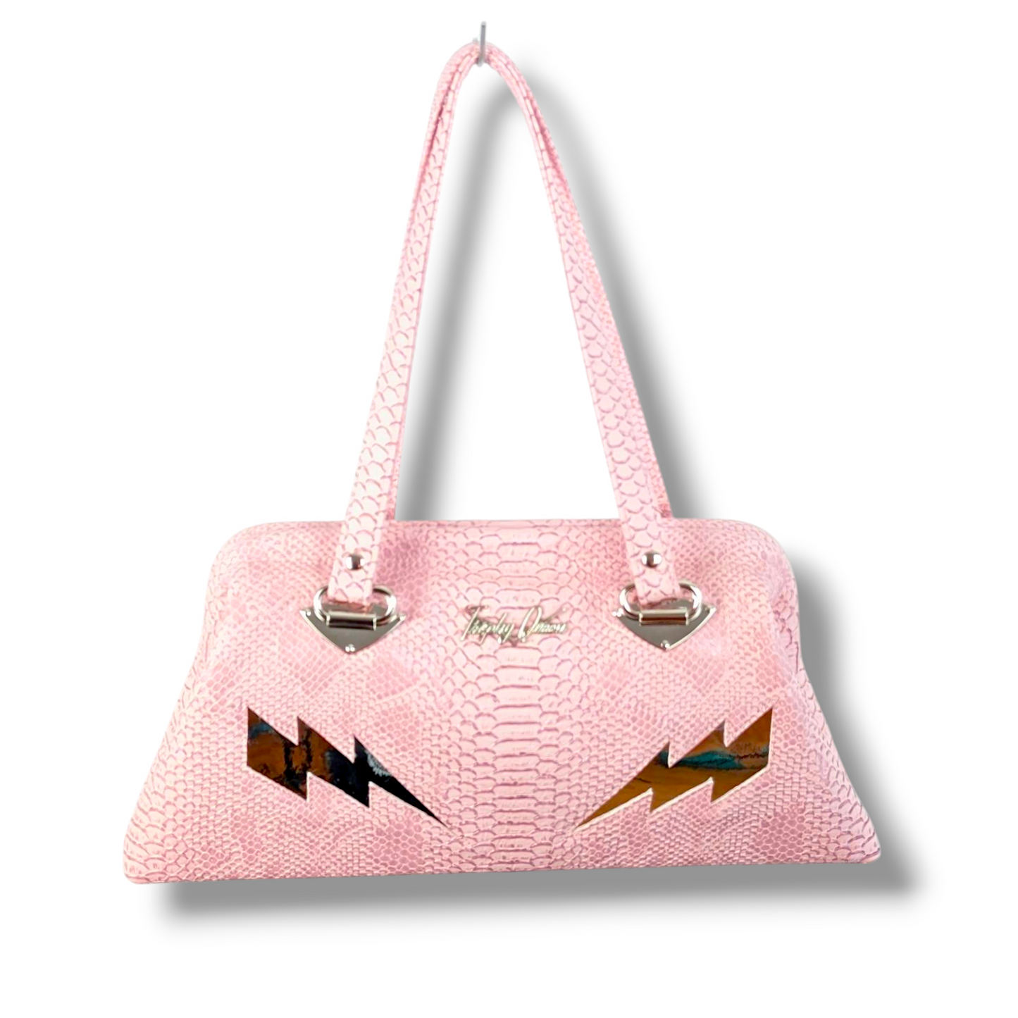 Dita Handbag - Pink Python / Chrome Mirror Bolts - Mex Lining