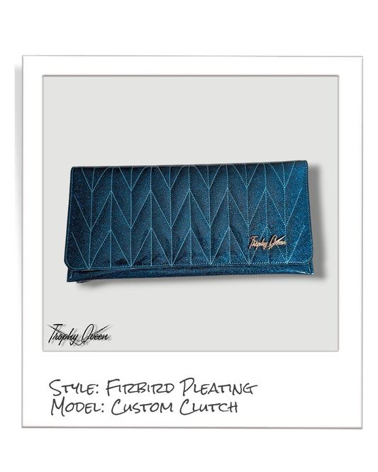 Oversize Clutch / Shoulder Bag with Firebird Pleating - Teal Flake / Velvet Leo Lining