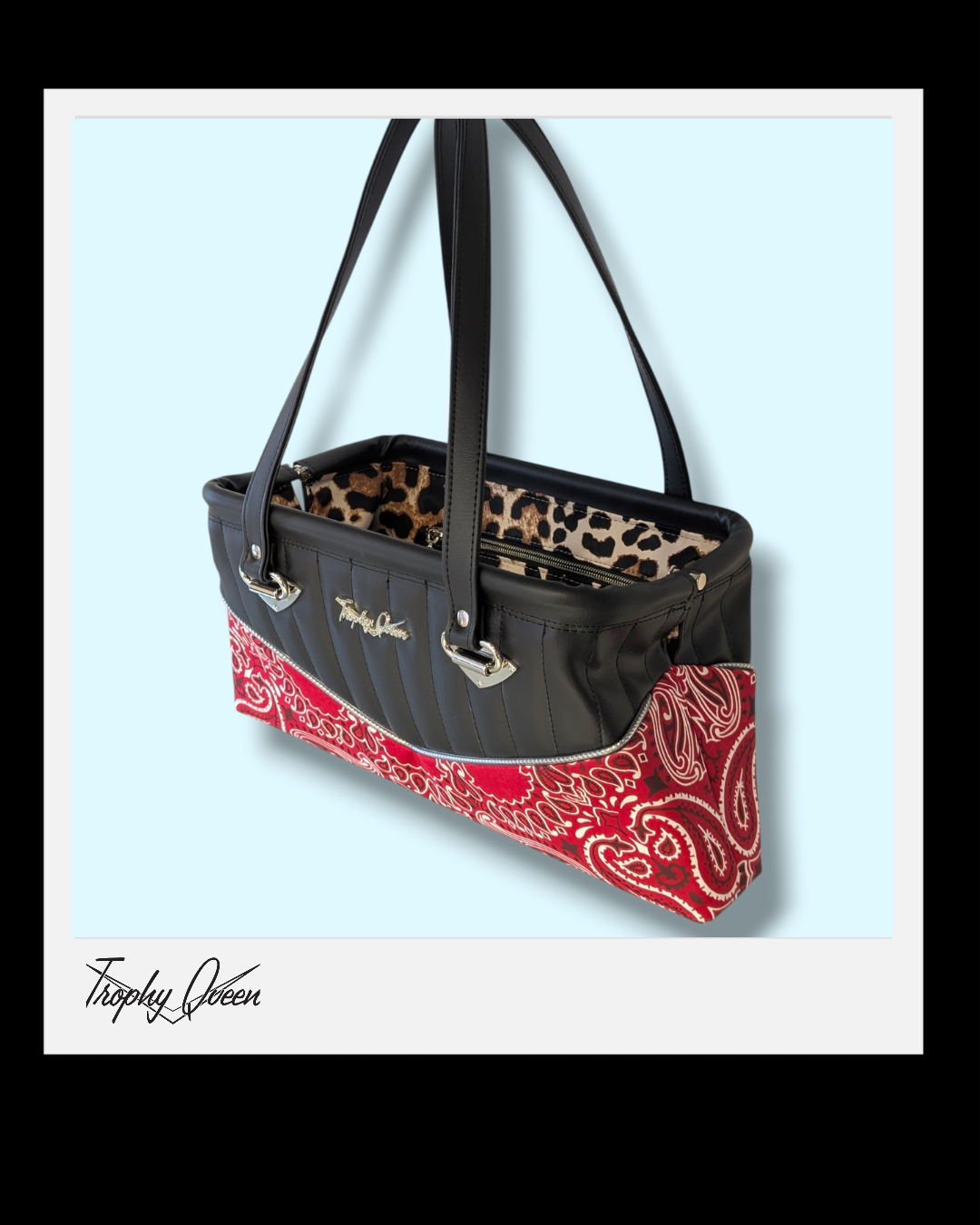 Bandana Handbag - Red & Matte Black / Leopard Satin Lining