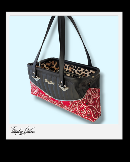 Bandana Handbag - Red & Matte Black / Leopard Satin Lining