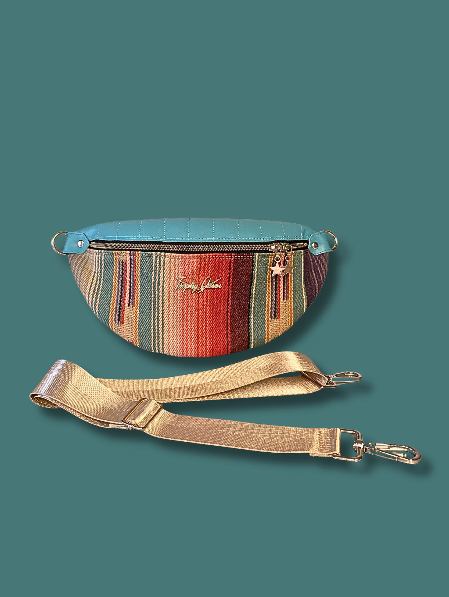 EZ Rider - South West Print Serape / Turquiose Leatherette - Satin Leopard Lining
