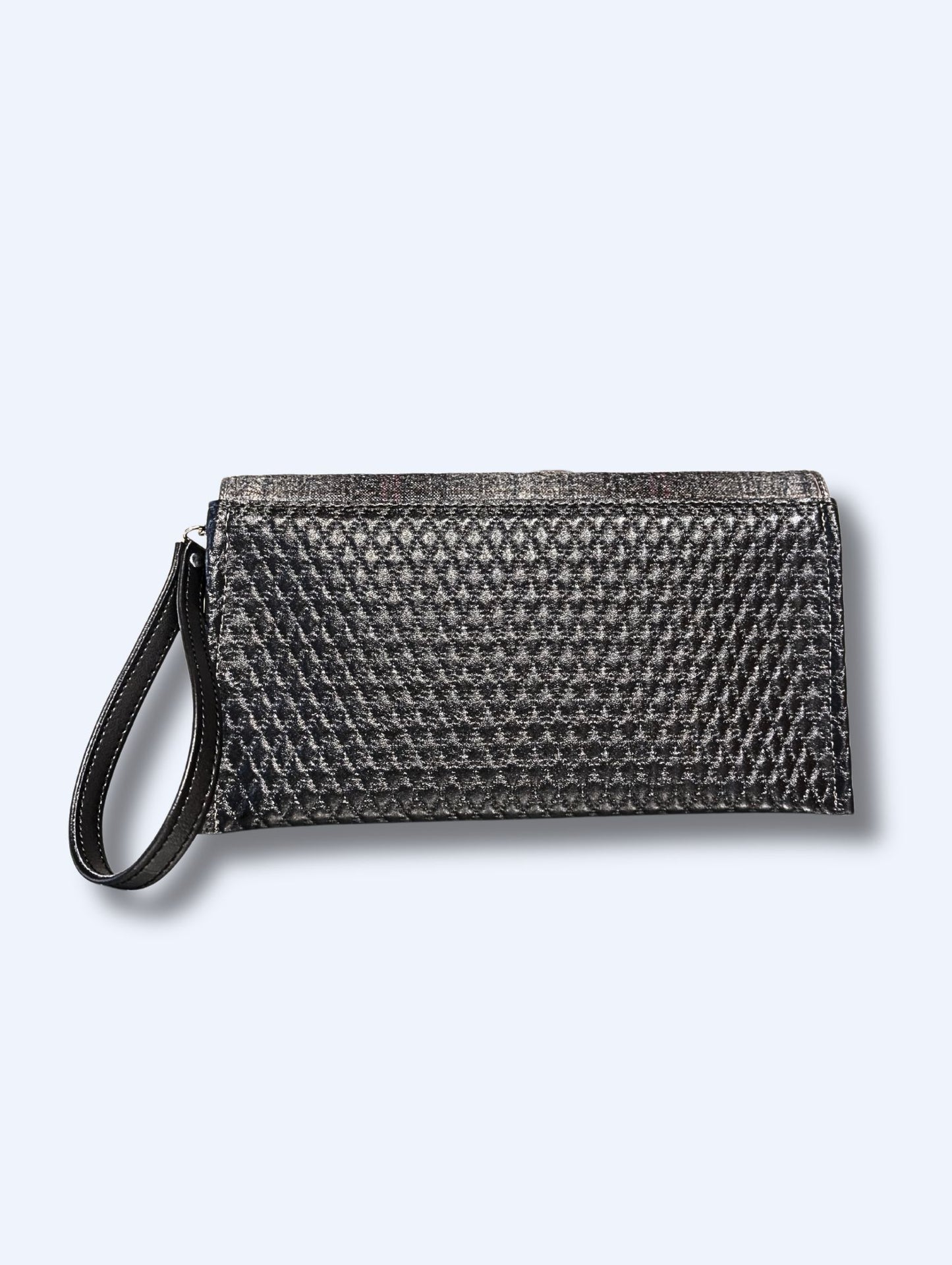 Clutch Wallet - Gray Pendleton / Black Diamond Pleat - Gray Leo Lining