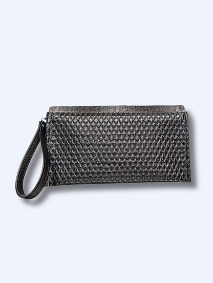 Clutch Wallet - Gray Pendleton / Black Diamond Pleat - Gray Leo Lining