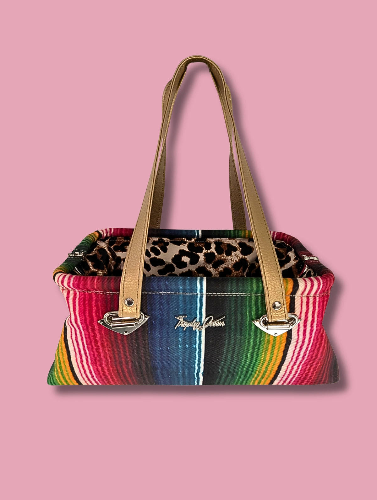 Fiesta Print Canvas Handbag / Leopard Satin Lining