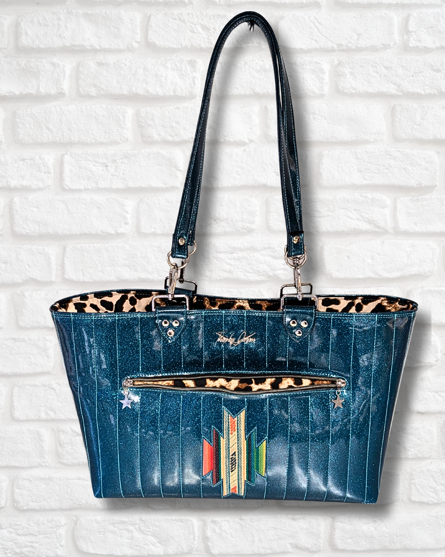 Santa Fe Open Tote - Teal Flake / Leopard Satin Lining