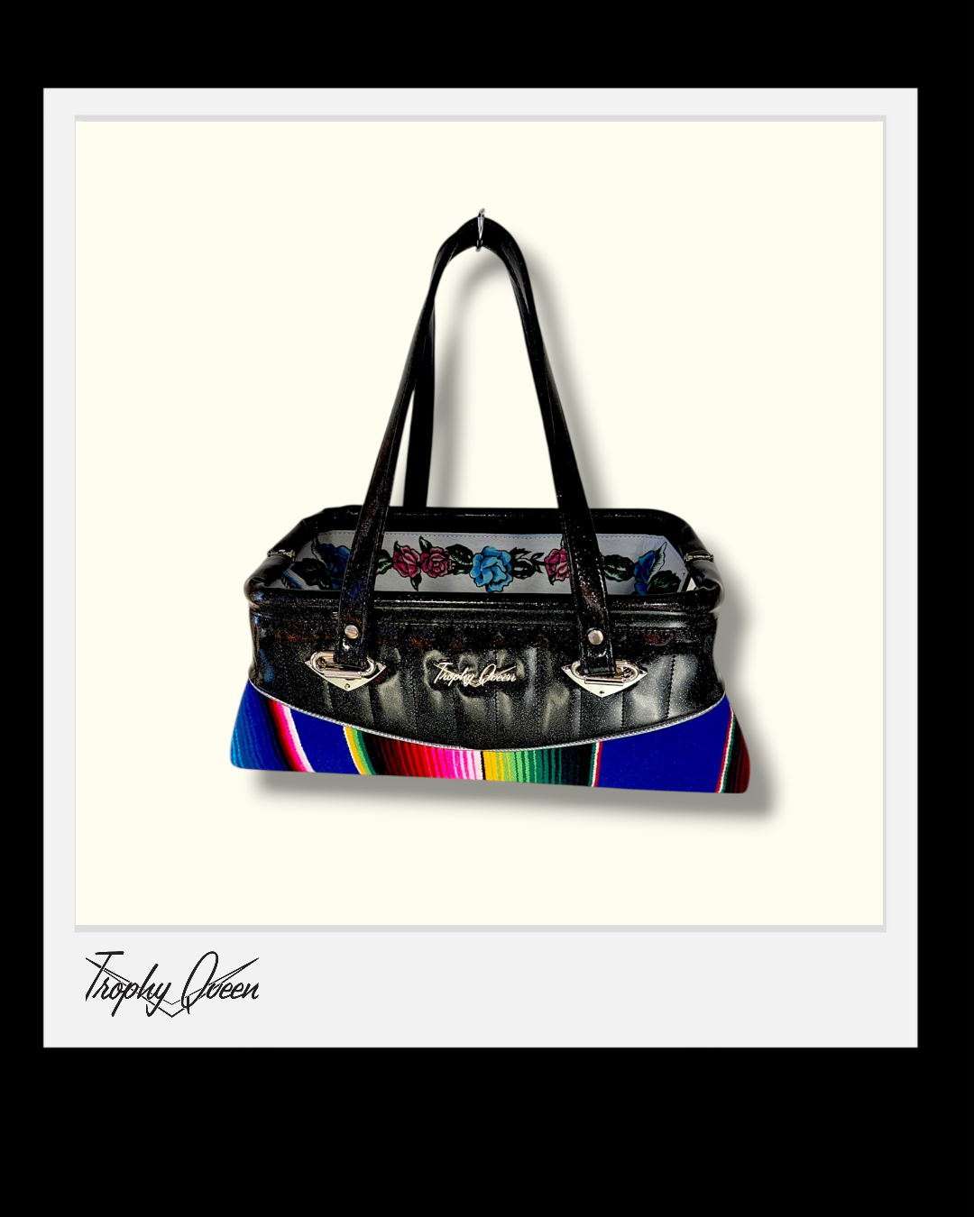 Custom Handbag - Serape & Coal Black Flake / Virgin Mary Bandana Lining