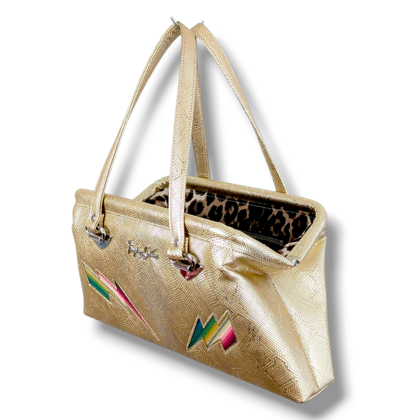Dita TCB Handbag - Gold Metalic Reptile / Mex Bolts - Leopard Lining
