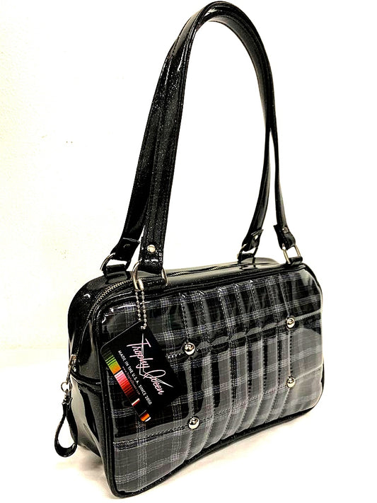 Galaxy Shoulder Tote, slightly larger than the Galaxy Shoulder Bag in Limited Edition Navy Blue Pendleton and Plush Leopard Lining with nickel hardware and nickel feet, vinyl zipper pull, and 25” (61cm) straps. Inside you’ll find an open divided pocket, a zipper pocket with serial number inside and signature Trophy Queen Label. Ships from California with an extra set of replacement straps.