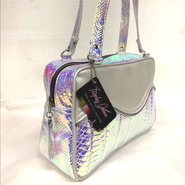 Tuck and Roll Tote - Mermaid / Pearl White - Leopard Lining