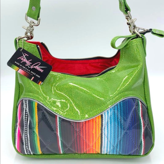 Diamond Pleat El Dorado Hobo Bag - Mexican Blanket / Lime Green -  Red Lining